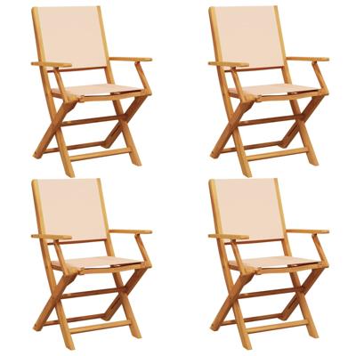 Tuinstoelen 6 st inklapbaar stof en massief hout beige - thumbnail