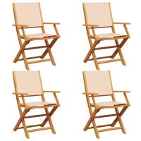 Tuinstoelen 6 st inklapbaar stof en massief hout beige - thumbnail