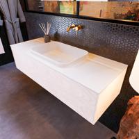 Badkamermeubelset Mondiaz Erin 120 cm met 1 Lade met RIDGE Wastafel Midden Talc Zonder Kraangaten Greeploos Mat Underlayment - thumbnail