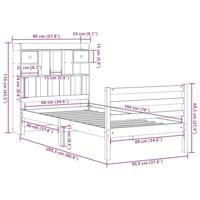 Bed met boekenkast zonder matras grenenhout wit 90x200 cm - thumbnail
