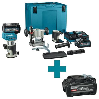 Makita RT001GM206 Boven- en kantenfrees | 40 V Max | 2 x 4.0 Ah accu + snellader | Incl. diverse voeten + geleiderail adapter | In Mbox - RT001GM206 Makita RT001GM206 Boven- en kantenfrees | 40 V Max | 2 x 4.0 Ah accu + snellader | Incl. diverse voeten + geleiderail adapter | In Mbox - RT001GM206