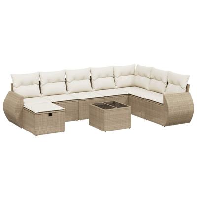 8-delige Loungeset met kussens poly rattan beige - thumbnail