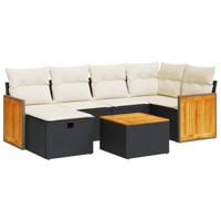 7-delige Loungeset met kussens poly rattan zwart - thumbnail