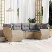 6-delige Loungeset met kussens poly rattan beige - thumbnail