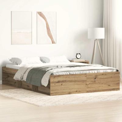 Bedframe zonder matras spaanplaat artisanaal eikenkleurig