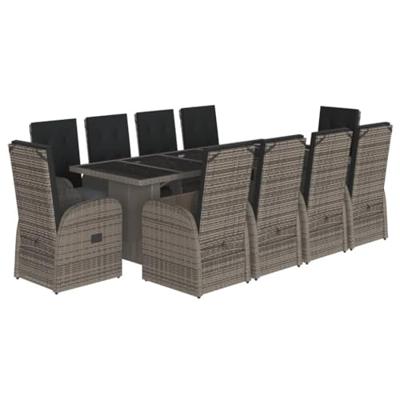 11-delige Tuinset met kussens poly rattan grijs
