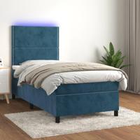 vidaXL Boxspring met matras en LED fluweel donkerblauw 90x190 cm - thumbnail