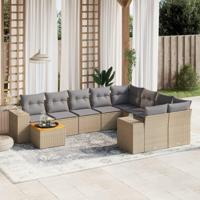 10-delige Loungeset met kussens poly rattan beige - thumbnail