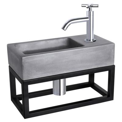 Differnz Ravo fonteinset - 38.5x18.5x25cm - Rechthoek - 1 kraangat - Gebogen chromen kraan - met zwart frame - kruisgreep - beton donkergrijs 38.402.10