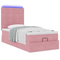 Ottoman bed met matrassen en LED's 120x200cm fluweel roze - thumbnail