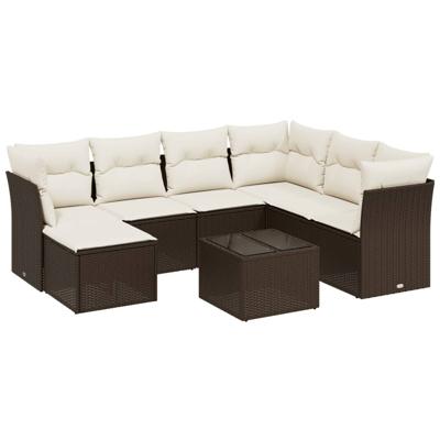 7-delige Loungeset met kussens poly rattan bruin