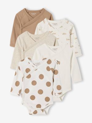 Set van 5 body's voor pasgeborenen met Amerikaanse opening hazelnoot Set van 5 body's voor pasgeborenen met Amerikaanse opening hazelnoot