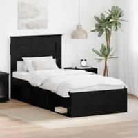 Bedframe met matras Zwart 90 x 190 cm Massief grenenhout - thumbnail