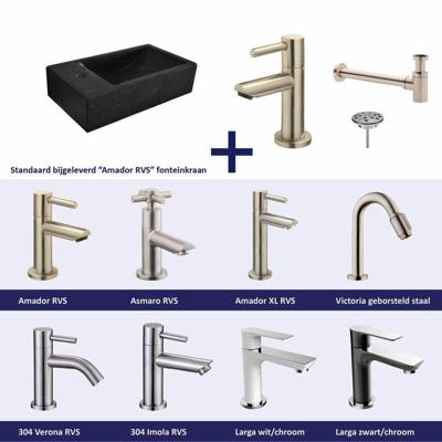 FonteinPack Recto Natuursteen Links 40x22x10 cm RVS (Keuze uit 8 kranen)