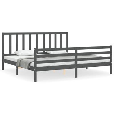 Bedframe met hoofdbord massief hout grijs 200x200 cm