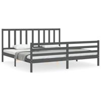 Bedframe met hoofdbord massief hout grijs 200x200 cm - thumbnail