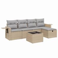 6-delige Loungeset met kussens poly rattan gemengd beige - thumbnail