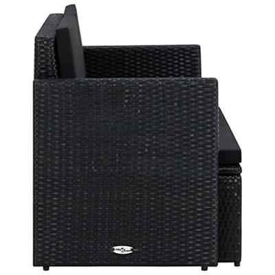 Tuinbank 2-zits met kussens poly rattan zwart Tuinbank 2-zits met kussens poly rattan zwart