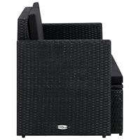 Tuinbank 2-zits met kussens poly rattan zwart - thumbnail