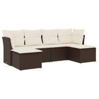6-delige Loungeset met kussens poly rattan bruin - thumbnail