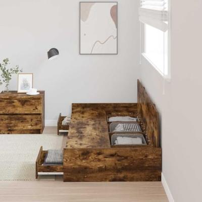 Opbergbedframe met hoofdeinde Oud Hout 80 x 200 cm Bewerkt hout