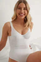 Na-KD dames body- cup shape body - Wit - Katoenen string body met bh - thumbnail