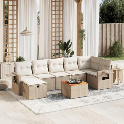 8-delige Loungeset met kussens poly rattan beige