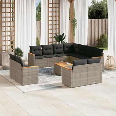 11-delige Loungeset met kussens poly rattan grijs