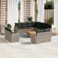 11-delige Loungeset met kussens poly rattan grijs - thumbnail