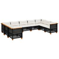 10-delige Loungeset met kussens poly rattan zwart - thumbnail