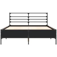 Bedframe LED bewerkt hout metaal zwart 140x190 cm - thumbnail