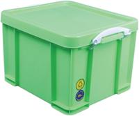 Really Useful Box opbergdoos 35 liter, neongroen met witte handvaten - thumbnail