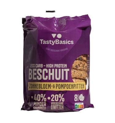 TastyBasics Less carb-high protein beschuit zonnebl/pompoenpit 168 Gram