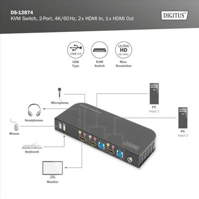 Digitus DS-12874 KVM-switch 4 poorten HDMI USB 4096 x 2160 Pixel
