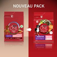 PURINA ONE Medium/Maxi >10 kg, volwassenen, gevoelig, rijk aan zalm voor honden, zak van 2,5 kg - thumbnail