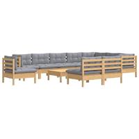 11-delige Loungeset met grijze kussens massief grenenhout - thumbnail
