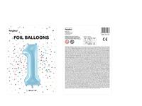 Folieballon cijfer 1 lichtblauw 86cm - thumbnail