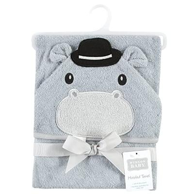 Hudson Baby Unisex Baby Cotton Animal Face Hooded Towel, Hippo, One Size