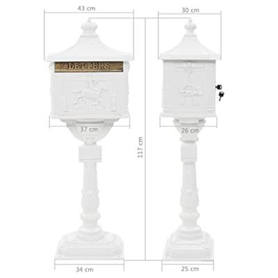 VidaXL Staande brievenbus vintage stijl roestbestendig aluminium wit