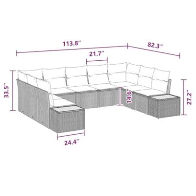 Tuinbankenset met kussen 9 pcs Zwart Poly riet
