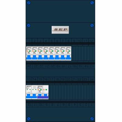 SEP groepenkast 8 aardlekautomaten B16 30mA + kookgroep aardlekautomaat B16 30Ma 400V