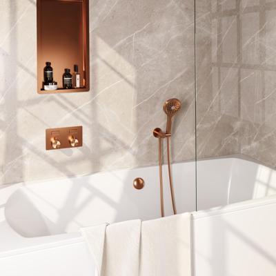 BRAUER Copper Edition thermostatische inbouw badkraan met drukknoppen SET 04 met badvulcombinatie en 3-standen handdouche en doucheslang en wandaansluitbocht koper geborsteld PVD