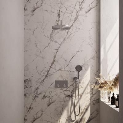 Brauer Brushed Carving Thermostatische Regendoucheset Inbouw - Hoofddouche 30 cm - Gebogen Wandarm - Met Drukknoppen - Handdouche 3 Standen - Doucheslang - Wandaansluitbocht - Rvs