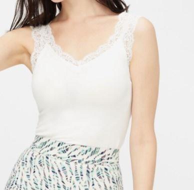 Hemdje met kant - Lace Top - Barbera - Viscose kanten onderhemd - Singlet met brede bandjes - Zwart - Huidskleur - Wit - Lingerie top