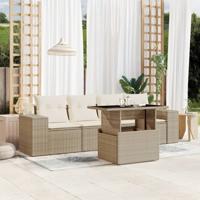 5-delige Loungeset met kussens poly rattan beige - thumbnail
