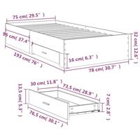 Bedframe met lades bewerkt hout betongrijs 75x190 cm - thumbnail