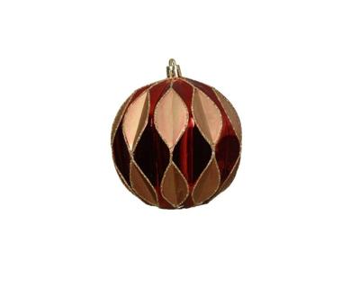 Kerstbal 10 cm rode glans met ovaal goud