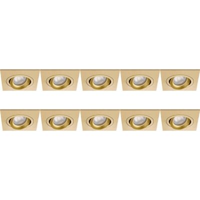 Spot Armatuur 10 Pack - Pragmi Borny Pro - GU10 Inbouwspot - Vierkant - Goud - Aluminium - Kantelbaar - 92mm