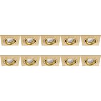 Spot Armatuur 10 Pack - Pragmi Borny Pro - GU10 Inbouwspot - Vierkant - Goud - Aluminium - Kantelbaar - 92mm - thumbnail