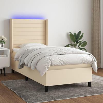Boxspring met matras en LED stof crèmekleurig 90x190 cm
